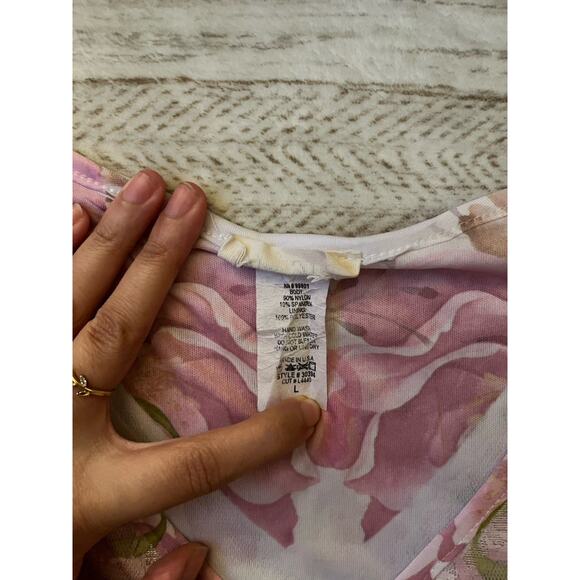 Brittany Black Pink Floral Lace Beaded Short Sleeve Top Size Women’s Large - Picture 3 of 6